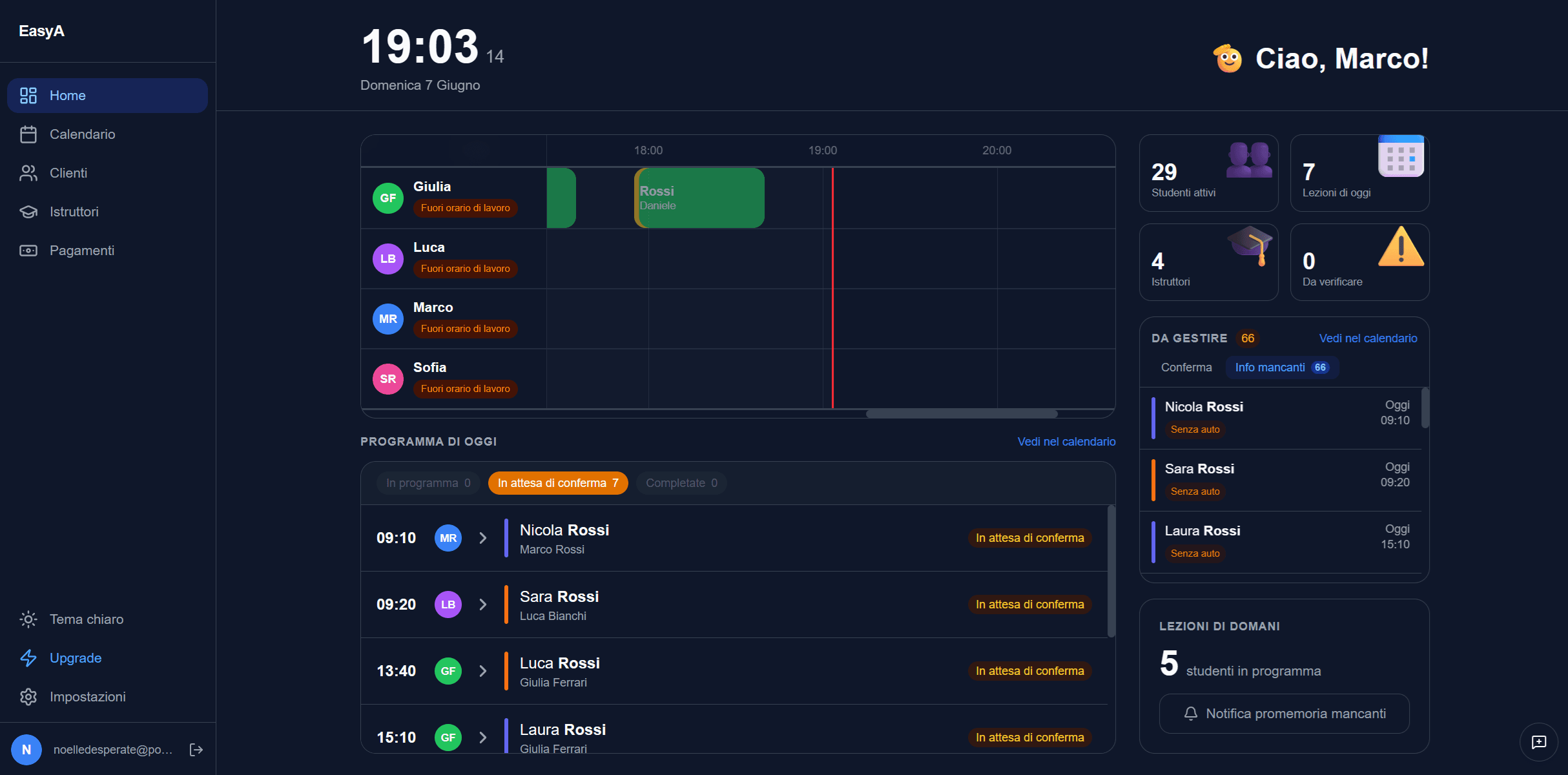 EasyA — driving school management dashboard